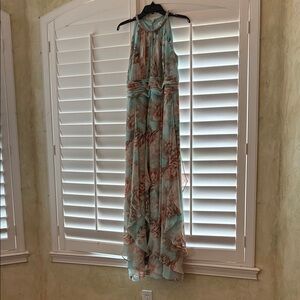 Calvin Klein Floral High Low Dress in Blue and Pink